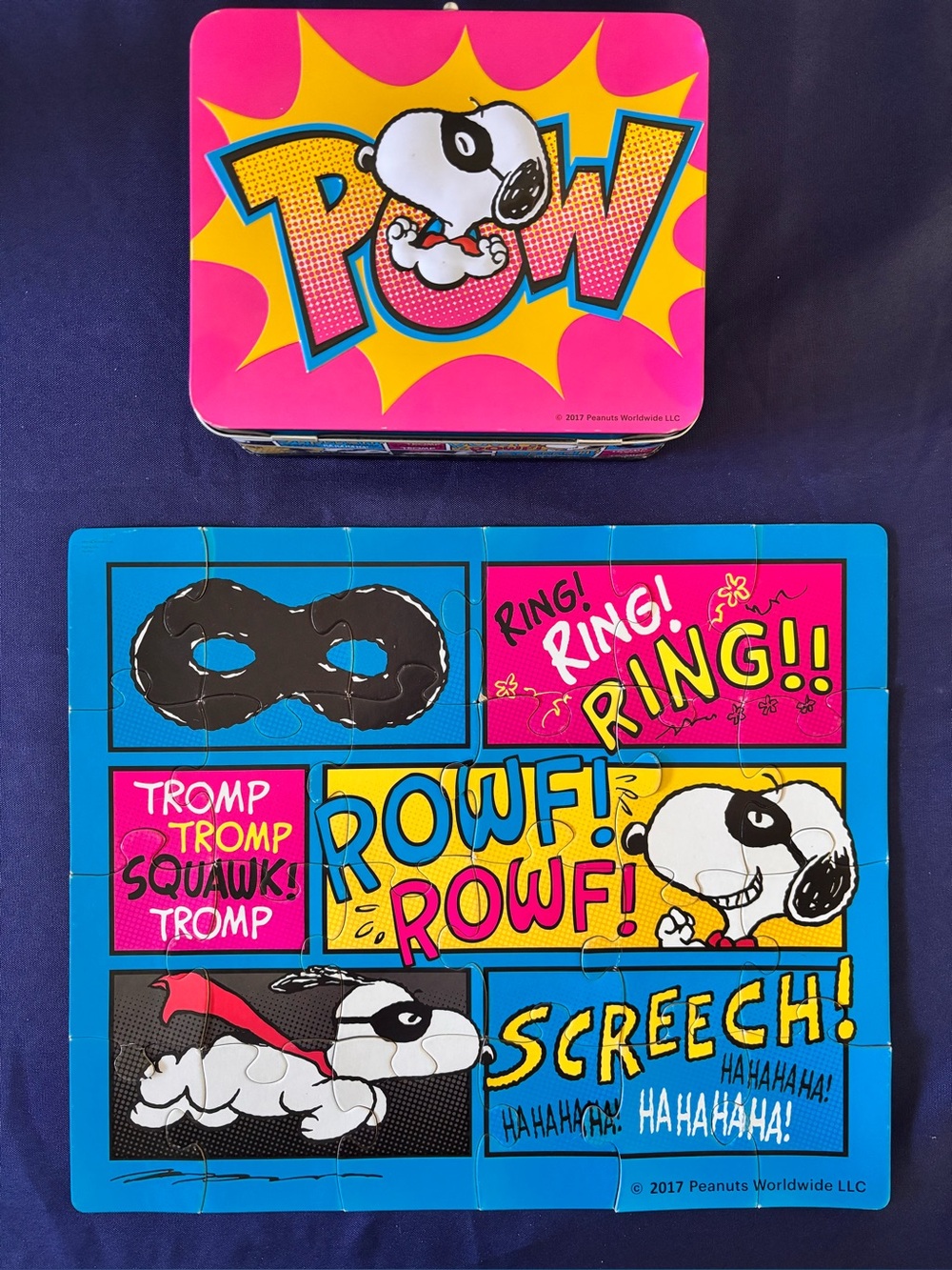 Peanuts Snoopy POW Metal Lunch Box Tin w/ 24 Piece 14x12 Puzzle Cardinal 2017